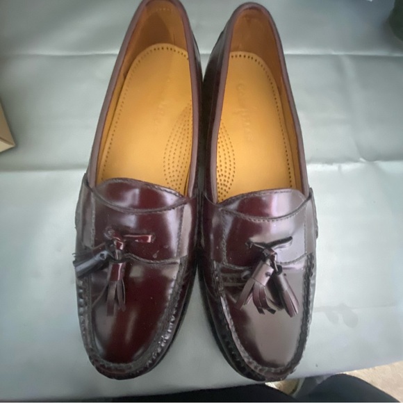Cole Hann Burgundy/Brown Leather Loafers with tassel 9.5D with box - Picture 2 of 8